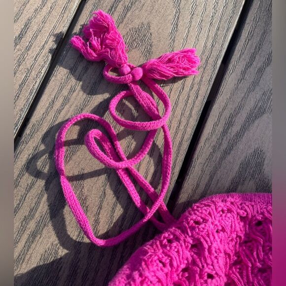 Old Navy Size Small Halter Crochet Mini Dress Dragon Fruit Pink 100% cotton - Picture 6 of 8